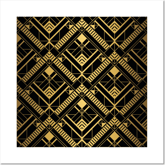 Thick Heavy Black and Gold Vintage Art Deco Geometric Square Pattern Wall Art by podartist